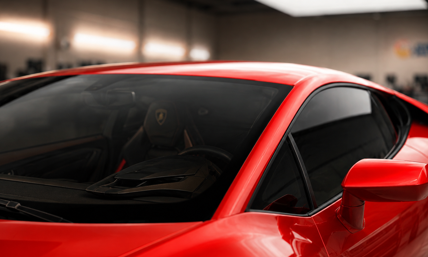 Red sports car with RODE BLACK window tint
